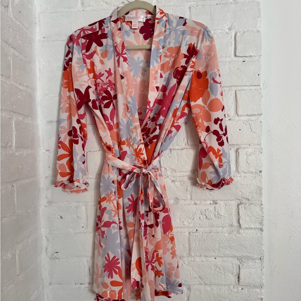 Oscar de la Renta Pink Label Floral Wrap Robe Dress XS/S Belted